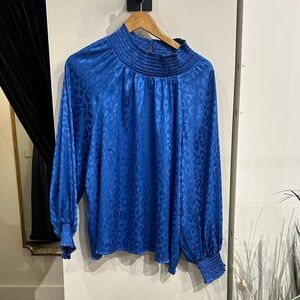 Joy Joy Vibrant Blue Animal Print Blouse